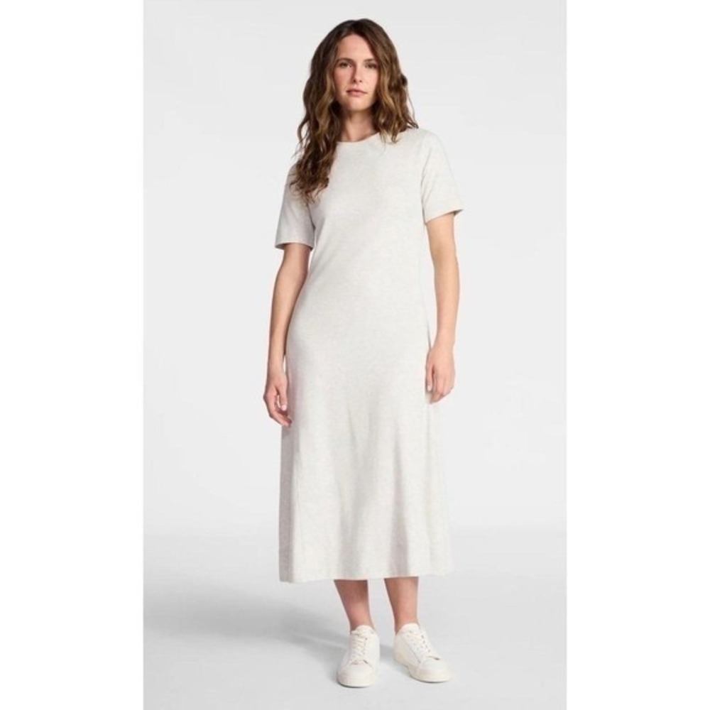 Women's Seamed Cotton Midi Dress, Size XXL summer boho preppy chic trendy grey